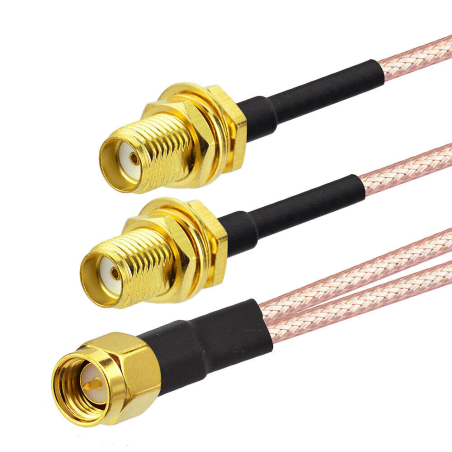 SMA Male St. Connector With RG316 Cable (L-15CM) + 2*SMA Female Bulkhead St. Connector (Y-Type Splitter Combiner)