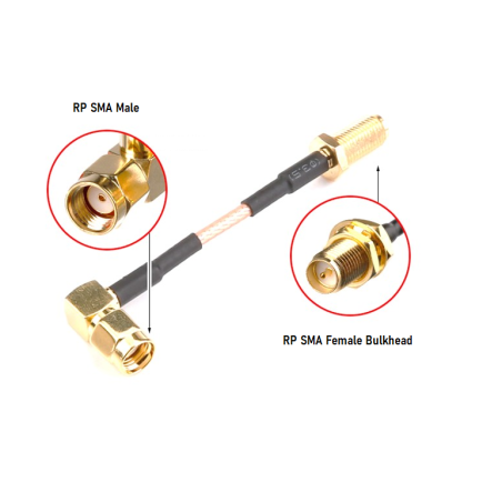 RP SMA Female Bulkhead St. Connector With RG316 Cable (L–2Mtr) + RP SMA Male Right Angle Connector