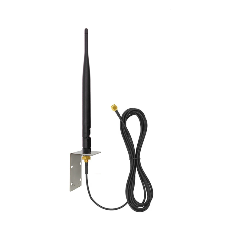GSM 5dBi Rubber Duck Antenna With RG174 Cable (L-3Mtr) + SMA Male St. Connector (With L Bracket) GSM 5dBi Rubber Duck Antenna With RG174 Cable (L-3Mtr) + SMA Male St. Connector (With L Bracket)