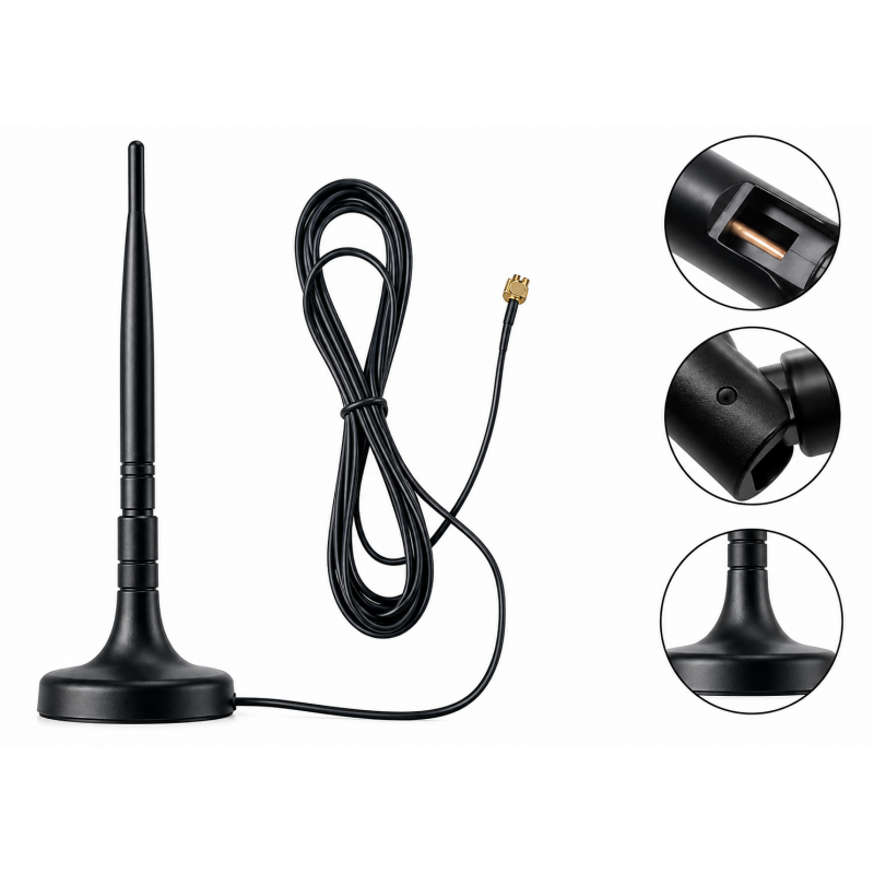 5G 5dBi Rubber Magnetic Antenna with RG174 Cable (L -3 m) + SMA Male St Connector