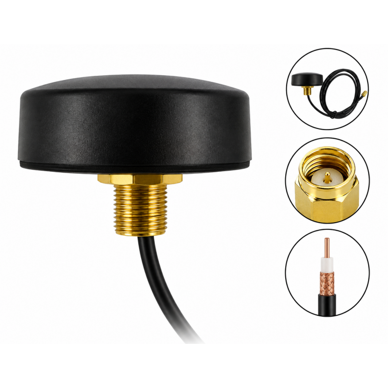 GPS Screw Mount Puck Antenna With RG174 Cable (L-3mtr) + SMA Male St. Connector (46mm) GPS Screw Mount Puck Antenna With RG174 Cable (L-3mtr) + SMA Male St. Connector (46mm)