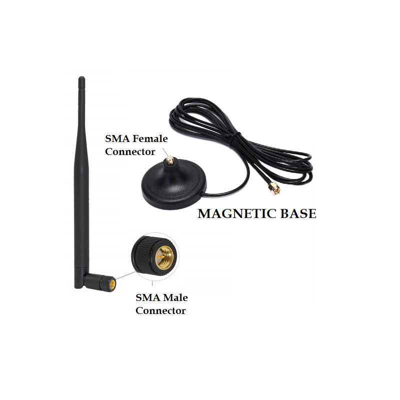 2.4GHz 5dBi Rubber Magnetic Antenna With RG174 Cable (L-3Mtr) + SMA Male Connector 2.4GHz 5dBi Rubber Magnetic Antenna With RG174 Cable (L-3Mtr) + SMA Male Connector