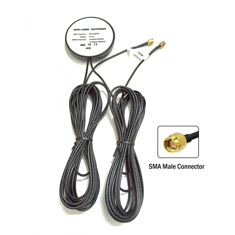 GPS + GSM Combo Magnetic Antenna With RG174 Cable (L-3Mtr) + 2*SMA Male St. Connector (80mm) GPS + GSM Combo Magnetic Antenna With RG174 Cable (L-3Mtr) + 2*SMA Male St. Connector (80mm)